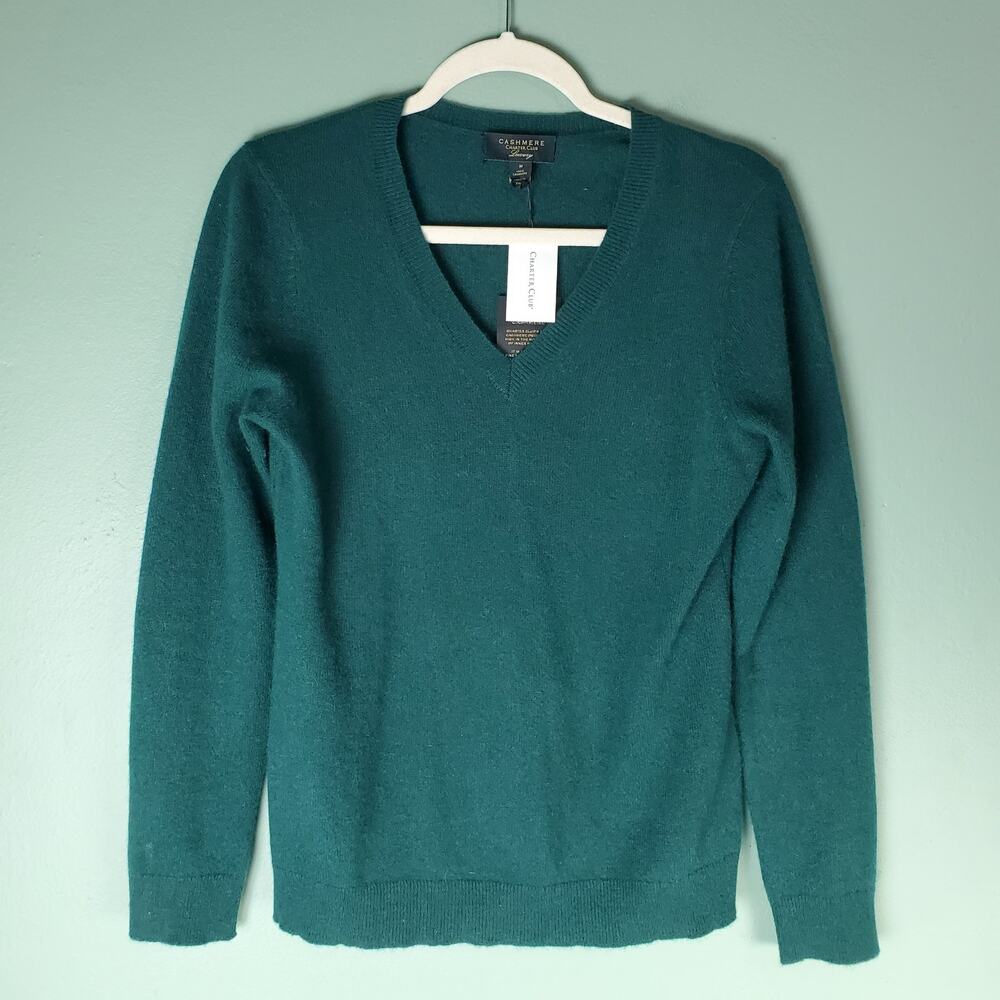 Charter Club Womens Deep Alpine Cashmere V-Neck Luxury Sweater Size Medium